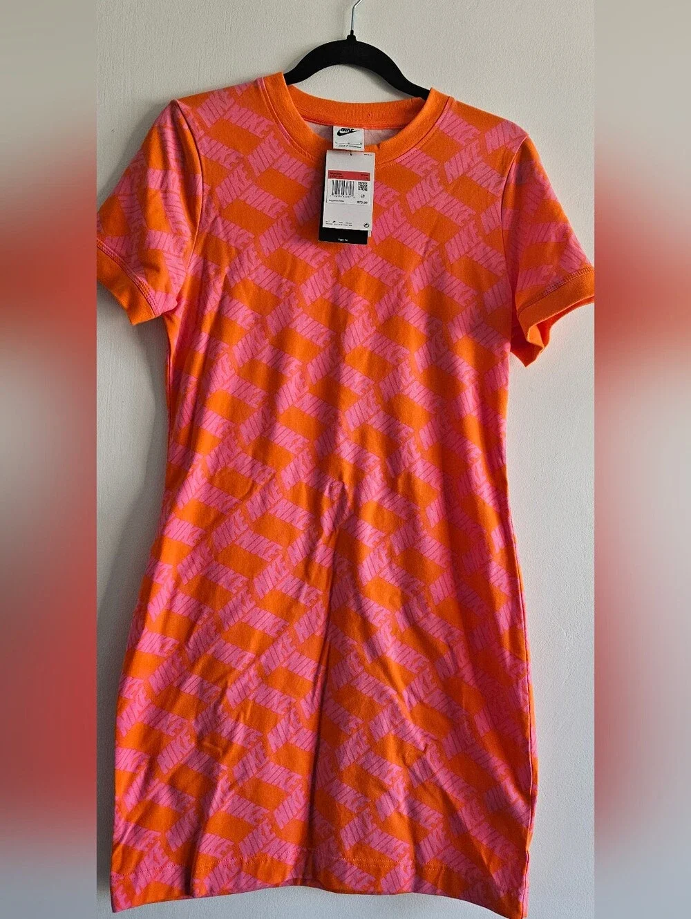 Nike Women's Orange Dress with Pink All-Over Logo